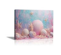 QUSAAOU Nature Paysage Impression Sur Toile Fond marin pastel éléments coquillages délicats Pour DéCorer Chambres Cuisines Salles De Bains EntréEs CaféS Et Appartements(Rose)-30x45cm1 Encadrée