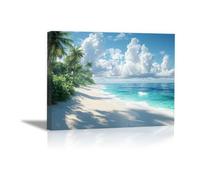 QUSAAOU Nature Paysage Impression Sur Toile Littoral tropical palmiers eaux bleues claires Pour DéCorer Chambres Cuisines Salles De Bains EntréEs CaféS Et Appartements(Bleu)-20x30cm1 Encadrée