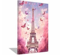 QUSAAOU Nature Paysage Impression Sur Toile Papillon rose à Paris LdéAl Pour Le Salon, Le Couloir D'Un Studio, Une Exposition D'Art, Ou Cadeau D'Anniversaire.(rose)-30x45cm Encadrée