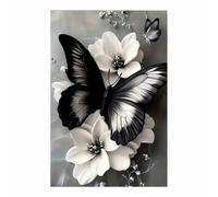 QUSAAOU Nature Paysage Impression Sur Toile Papillons et fleurs monochromes Pour DéCorer Chambres Cuisines Salles De Bains EntréEs CaféS Et Appartements(Noir et blanc)-30x45cm1 Sans cadre