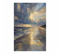 QUSAAOU Nature Paysage Impression Sur Toile Rayon soleil dramatique vague océan peinture Pour DéCorer Chambres Cuisines Salles De Bains EntréEs CaféS Et Appartements(Beige)-40x60cm1 Sans cadre