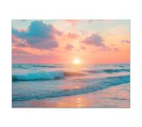 QUSAAOU Nature Paysage Impression Sur Toile Rivage marin doux tons pastels clairs Pour DéCorer Chambres Cuisines Salles De Bains EntréEs CaféS Et Appartements(Bleu)-60x90cm1 Sans cadre