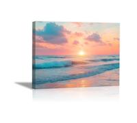 QUSAAOU Nature Paysage Impression Sur Toile Rivage marin doux tons pastels clairs Pour DéCorer Chambres Cuisines Salles De Bains EntréEs CaféS Et Appartements(Bleu)-40x60cm1 Encadrée