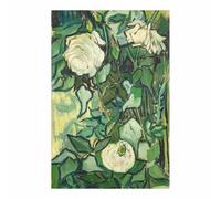 QUSAAOU Nature Paysage Impression Sur Toile Roses blanches vintage dans feuillage vert Pour DéCorer Chambres Cuisines Salles De Bains EntréEs CaféS Et Appartements(Vert)-70x100cm1 Sans cadre