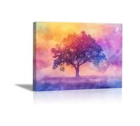 QUSAAOU Nature Paysage Impression Sur Toile Silhouette arbre multicolore ciel tons pastels LdéAl Pour Le Salon Couloir D'Un Studio Une Exposition D'Art Ou Cadeau D'Anniversaire(Violet)-40x60cmEncadrée