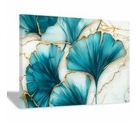 QUSAAOU Painting Tableau Sur Paysage Feuilles de ginkgo bleu canard avec contour doré marbre Tableau Decoration Murale Pour Chambre Salle De Bains Salon Cadeau D’Anniversaire-40x60cm1 Encadrée