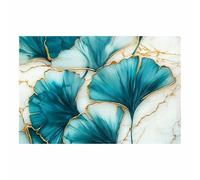 QUSAAOU Painting Tableau Sur Paysage Feuilles de ginkgo bleu canard avec contour doré marbre Tableau Decoration Murale Pour Chambre Salle De Bains Salon Cadeau D’Anniversaire-80x120cm1 Sans cadre