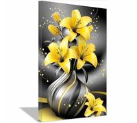 QUSAAOU Painting Tableau Sur Toile Paysage Lys jaunes modernes en vase noir et or Tableau Decoration Murale Pour Chambre Salle De Bains Salon Cadeau D’Anniversaire(Jaune)-20x30cm1 Encadrée