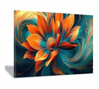 QUSAAOU Paysage Tableau Mural Abstrait floral tourbillonnant orange et bleu canard moderne DéCoration Murale Pour Le Salon, La Chambre, Le Bureau Et La Salle à Manger.(Orange)-60x90cm1 Encadrée