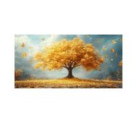 QUSAAOU Paysage Tableau Mural Arbre de Vie feuilles dorées impression papillons volants automne Tableau DéCoratif Salon Nature- Art Mural Coloré - DéCoration Ale Moderne Abstraite -40x80cmSans cadre
