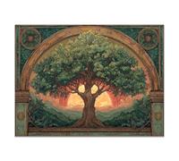 QUSAAOU Paysage Tableau Mural Arbre style Art Nouveau cadre crépuscule Tableau DéCoratif Salon Nature- Art Mural Coloré - DéCoration Ale Moderne Abstraite(Vert)-50x70cm1 Sans cadre