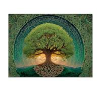 QUSAAOU Paysage Tableau Mural Arbre vie nœuds celtiques feuillage vert dense Tableau DéCoratif Salon Nature- Art Mural Coloré - DéCoration Ale Moderne Abstraite(Vert)-50x70cm1 Sans cadre