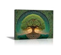 QUSAAOU Paysage Tableau Mural Arbre vie nœuds celtiques feuillage vert dense Tableau DéCoratif Salon Nature- Art Mural Coloré - DéCoration Ale Moderne Abstraite(Vert)-20x30cm1 Sans cadre