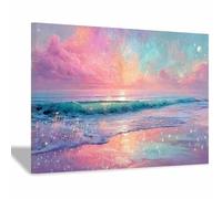 QUSAAOU Paysage Tableau Mural Vague rose magique paillettes coucher soleil Tableau DéCoratif Salon Nature- Art Mural Coloré - DéCoration Ale Moderne Abstraite(Rose)-20x30cm1 Sans cadre