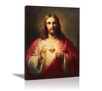 QUSAAOU Poster vintage Tableau classique Sacré-Cœur Christ Jésus Bible Saint Esprit décoratif toile moderne Murale Impressions Image Pour Chambre Décoration(rouge sépia)-60x90cm Encadrée
