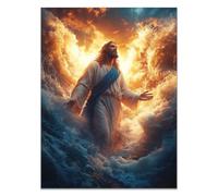QUSAAOU Religieux Impression sur Toile Jésus retient agneau et loup Impression sur Décoration Murale pour Chambre Peintures l'huile pour Maison Bain Chambre(orange)-20x30cm Sans cadre