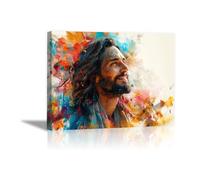 QUSAAOU Religieux Impression sur Toile Portrait Christ moderne peinture vive éclaboussures Impression sur Décoration Murale pour Chambre Peintures l'huile pour Maison Bain Chambre -60x90cm Encadrée