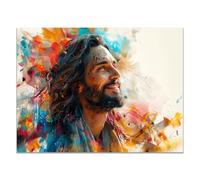 QUSAAOU Religieux Impression sur Toile Portrait Christ moderne peinture vive éclaboussures Impression sur Décoration Murale pour Chambre Peintures l'huile pour Maison Bain Chambre -40x60cm Sans cadre