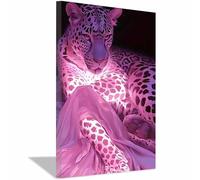 QUSAAOU Reproductions D'Art Mural Léopard rose allongé sur de la soie Impressions Sur Toile De ThèMe Animalier Pour Maison Salon Chambre Cuisine Salle De Bain(Rose clair)-40x60cm1 Encadrée