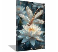 QUSAAOU Reproductions Pour La DéCoration Murale Libellule dorée nénuphar blanc Adapté à La DéCoration De Salon Poster Home Decor DéCoration AnimalièRe Amusante(Or)-70x100cm1 Encadrée