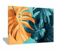 QUSAAOU Tableau Abstrait Moderne Art botanique feuille monstera tropical Decoration Murale Abstrait Paysage Peinture Sur Toile Tableau Decoration Murale Salon Chambre(Sarcelle)-50x70cm Encadrée