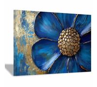 QUSAAOU Tableau Abstrait Moderne Floraison peinte texture épaisse Decoration Murale Abstrait Paysage Peinture Sur Toile Tableau Decoration Murale Salon Chambre(Bleu royal)-30x45cm Encadrée