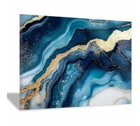 QUSAAOU Tableau Abstrait Moderne Texture vague marbre agate fluide Decoration Murale Abstrait Paysage Peinture Sur Toile Tableau Decoration Murale Salon Chambre(Bleu sarcelle)-70x100cm Sans cadre