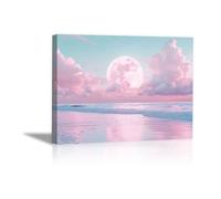 QUSAAOU Tableau Abstraite Toile Art nature côte tons neutres Impression Sur Toile-Deco Tableau Murale Intissé-Pour Chaque PièCe De Votre Appartement(Rose bébé)-60x90cm Encadrée