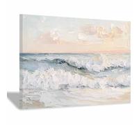QUSAAOU Tableau Design Art paysage marin surf océan impasto Impression Sur Toile DéCoration Murale Design Moderne - DéCo Maison, Cuisine, Salon, Chambre Adulte(Beige)-30x45cm Encadrée
