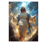 QUSAAOU Tableau Jesus Christ Jésus entouré créatures vivantes Cadeau Religieux Catholique-Impression Sur Toile Dorée-Tableau Sur Toile Spirituel-Décoration Murale(doré)-20x30cm Sans cadre