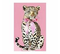 QUSAAOU Tableaux DéCoration Murale Mignon léopard avec nœud papillon rose DéCorations Murales Sur ThèMe Des Animaux Style Renaissance Peintures CréAtives Haute Qualité(Rose clair)-20x30cm1 Sans cadre