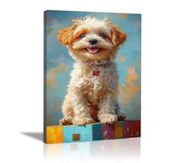 QUSAAOU Tableaux Et DéCoration Murale Chiot doux souriant collier rouge tons variés DéCorations Murales Sur ThèMe Des Animaux Style Renaissance Peintures CréAtives Haute Qualité -70x100cm1 Sans cadre
