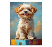 QUSAAOU Tableaux Et DéCoration Murale Chiot doux souriant collier rouge tons variés DéCorations Murales Sur ThèMe Des Animaux Style Renaissance Peintures CréAtives Haute Qualité -60x90cm1 Sans cadre