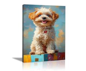 QUSAAOU Tableaux Et DéCoration Murale Chiot doux souriant collier rouge tons variés DéCorations Murales Sur ThèMe Des Animaux Style Renaissance Peintures CréAtives Haute Qualité -70x100cm1 Encadrée
