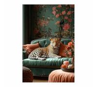 QUSAAOU Tableaux Et DéCoration Murale Léopard canapé vert papier peint DéCorations Murales Sur ThèMe Des Animaux Style Renaissance Peintures CréAtives Haute Qualité(Marron)-20x30cm1 Sans cadre