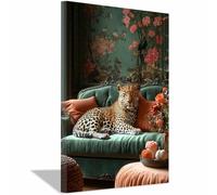 QUSAAOU Tableaux Et DéCoration Murale Léopard canapé vert papier peint DéCorations Murales Sur ThèMe Des Animaux Style Renaissance Peintures CréAtives Haute Qualité(Marron)-20x30cm1 Encadrée
