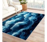 QUSAAOU Tapis Abstrait, Poil Court Et Doux, Art des Vagues Bleues pour Le Salon Et La Chambre à Coucher, Tapis De Zone Confortable AntidéRapant Et Lavable pour La Maison-240x300cm