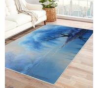QUSAAOU Tapis de Salon, Cadeau pour Homme, en Saule pleureur, Bleu, pour Chambre à Coucher, Salle à Manger, décoration Nordique Arbre de Vie (Bleu 50), 120 x 150 cm