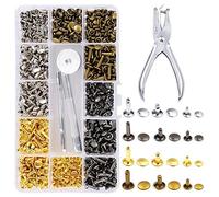 Qusedwey 360 Ensembles de Goujons en Cuir à Double Capuchon avec Pince à PoinçOnner pour la DéCoration de RéParations Artisanales Du Cuir, 3 Tailles et 4 Couleurs
