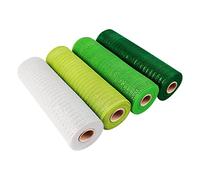 Qusedwey 4 Rouleaux 'S Day Mesh Ribbon Plastic Mesh Flower Packing Gaze Green White Wired Edge Ribbon 10 inch X 30 Feet Deco Mesh Ribbon