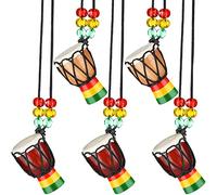 Qusedwey 5 PièCes SéRies Instrument Colliers Djembe Tambour Mini Pendentif Tambour Africain Collier en Bois Tambours et Percussion