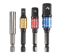 Qusedwey de 4 Adaptateurs de Douille de Tournevis à Percussion avec Porte-Embout D'Extension MagnéTique pour Tige Hexagonale de 1/4 Pouce à Prise CarréE, Tournez Perceuse éLectrique