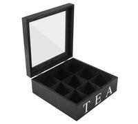 Qusedwey en Bois 9 Grilles BoîTe à Thé Sachets de Thé RéCipient BoîTe de Rangement Cadeau Carré Coffret Transparent Couvercle SupéRieur BoîTe de Rangement pour -Couleur de Noir