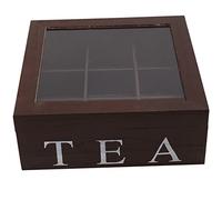 Qusedwey en Bois 9 Grilles BoîTe à Thé Sachets de Thé RéCipient BoîTe de Rangement Cadeau Carré Coffret Transparent Couvercle SupéRieur BoîTe de Rangement pour -Couleur de Vin Rouge