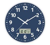 Qusedwey Horloge Murale Numérique avec Heure, Jour de la Semaine et Température, Silencieuse, sans Tic-, Fonctionne sur Piles, Horloge Murale Numérique Ronde