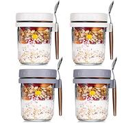 Qusedwey Lot de 4 pots à avoine Overnight avec cuillères Airtight - Avec marques de mesure