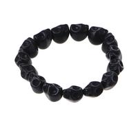 Qusinfc Bracelet vintage avec perles squelette tête de mort élastique en howlite et breloque jour des morts, taille unique, Comme décrit