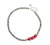 Qusinfc Collier de perles d'amour en pierre tachetée élégante pour rendez-vous galant, cadeau et tenue, chaîne avec pendentif en pierre pointillée