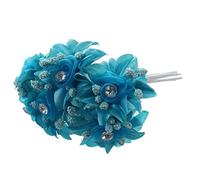 Qussedser 6pcs Gaze De Roses Artificielles Coiffure Chaussures De Mariage De Diamant DÉCoration De Maison DIY Collage De Guirlande De MariÉE De Fleurs Artificielles(Paon Bleu) 3.5cm