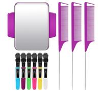 Qussedser Bracelet Magnétique pour Coiffeur, Bracelet à Épingles, Bracelet avec 3 Peignes à Queue de Canard, 6 Clips en Plastique, Violet